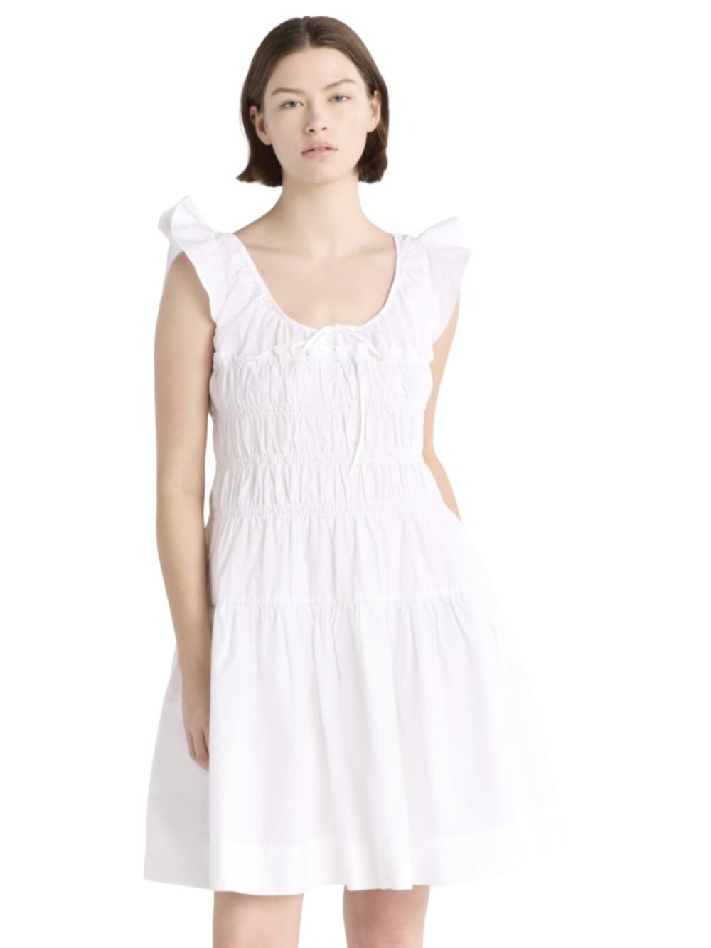 100% Cotton Free Assembly Smocked Mini Dress with Flutter Sleeves